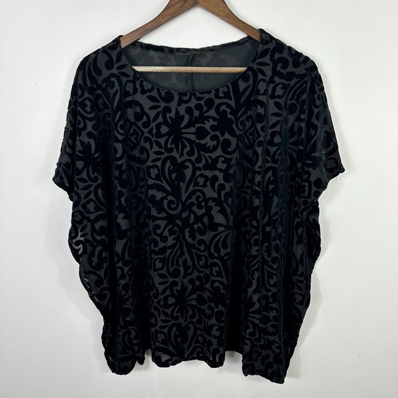 Velvet Flocked Batwing Top Women Oversized Black Burnout Boho Goth One Size‎ - Picture 1 of 5